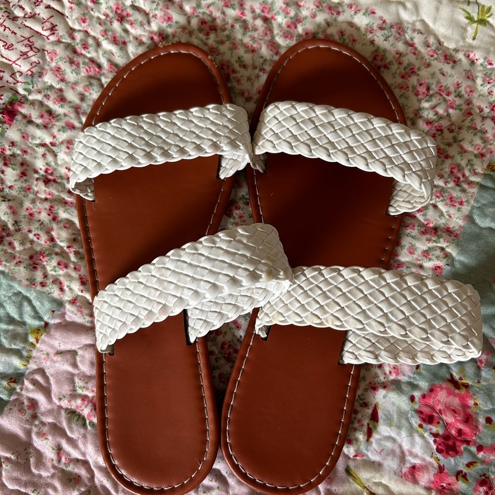 Women's White Braided Sandals 6.5